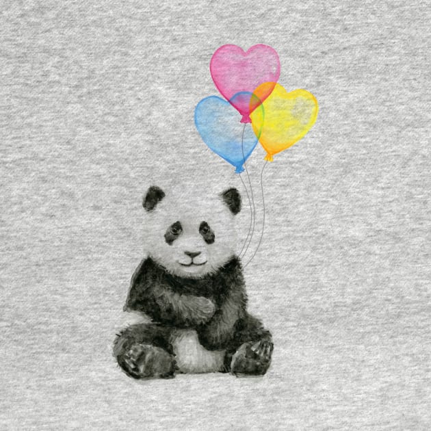 Baby Panda with Heart-Shaped Balloons by Olechka